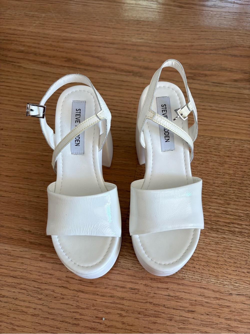 Steve Madden White Open-Toe Slingback Block Heels